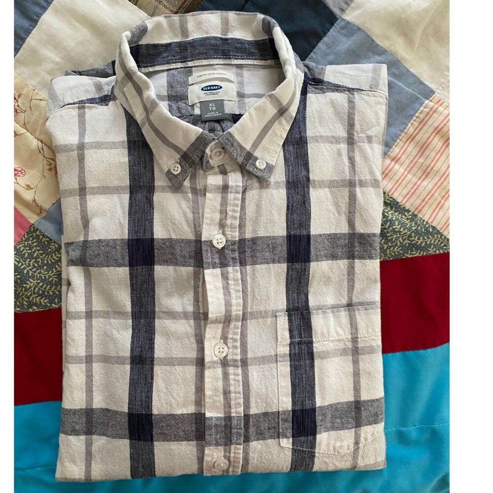 Old Navy Gray Plaid Long Sleeve Button Down Men Shirt Size XL